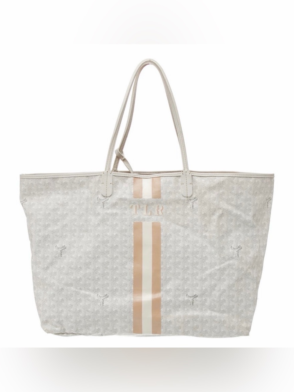 Goyard White personalized beige and white center stripe with "TLR" initials